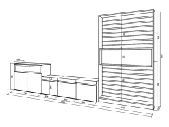 Skraut Home Móvel De Tv*Conjunto de móveis TV, 360x35x186cm, Para televisores até 65", Lareira eléctrica, e preto Branco