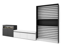 Skraut Home Móvel De Tv*Conjunto de móveis TV, 360x35x186cm, Para televisores até 65", Lareira eléctrica, e preto Branco