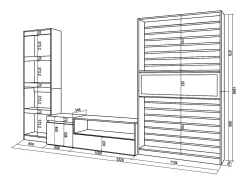 Skraut Home Móvel De Tv*Conjunto de móveis TV, 320x35x186cm, Lareira eléctrica, Carvahlo e preto Natural claro