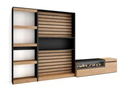 Best Conjunto de móveis TV, 320x35x186cm, Lareira eléctrica, Carvahlo e preto Móvel De Tv