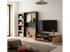 Best Conjunto de móveis TV, 320x35x186cm, Lareira eléctrica, Carvahlo e preto Móvel De Tv