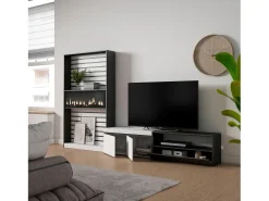 Clearance Conjunto de móveis TV, 310x35x186cm, Para televisores até 80", Lareira eléctrica, e preto Móvel De Tv