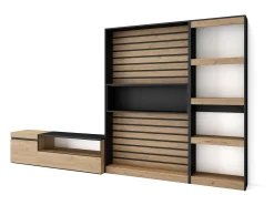 Skraut Home Móvel De Tv*Conjunto de móveis TV, 320x35x186cm, Estante para TV, Carvahlo e preto Natural claro