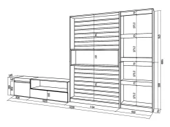 Skraut Home Móvel De Tv*Conjunto de móveis TV, 320x35x186cm, Estante para TV, Carvahlo e preto Natural claro