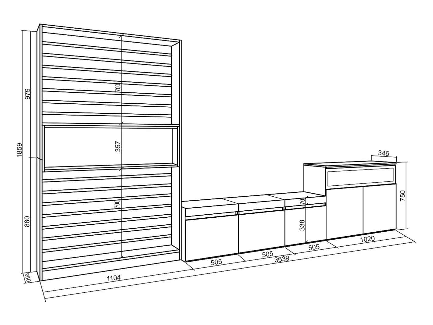 Skraut Home Móvel De Tv*Conjunto de móveis TV, 360x35x186cm, Para televisores até 65", Lareira eléctrica, Carvahlo e preto Natural claro
