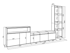 Skraut Home Móvel De Tv*Conjunto de móveis TV, 310x35x186cm, Para televisores até 65", Estante para TV, Cimento Cinzento
