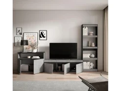 Skraut Home Móvel De Tv*Conjunto de móveis TV, 310x35x186cm, Para televisores até 65", Estante para TV, Cimento Cinzento