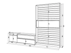 Skraut Home Móvel De Tv*Conjunto de móveis TV, 260x35x186cm, Para televisores até 65", Lareira eléctrica, Carvahlo e preto Natural claro