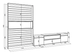 Skraut Home Móvel De Tv*Conjunto de móveis TV, 310x35x186cm, Para televisores até 80", Lareira eléctrica, Carvahlo e preto Natural claro
