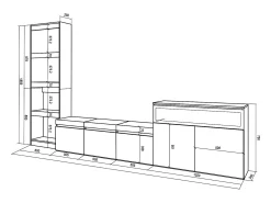 Skraut Home Móvel De Tv*Conjunto de móveis TV, 310x35x186cm, Para televisores até 65", Lareira eléctrica, Carvahlo e preto Natural claro