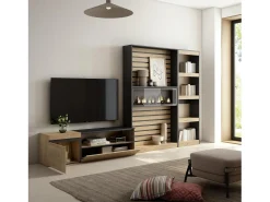 Outlet Conjunto de móveis TV, 320x35x186cm, Lareira eléctrica, Carvahlo e preto Móvel De Tv