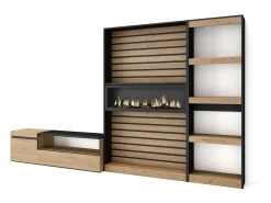 Outlet Conjunto de móveis TV, 320x35x186cm, Lareira eléctrica, Carvahlo e preto Móvel De Tv
