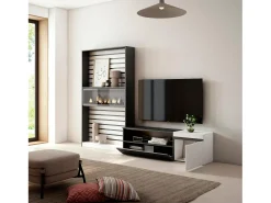 Skraut Home Móvel De Tv*Conjunto de móveis TV, 260x35x186cm, Para televisores até 65", Lareira eléctrica, e preto Branco