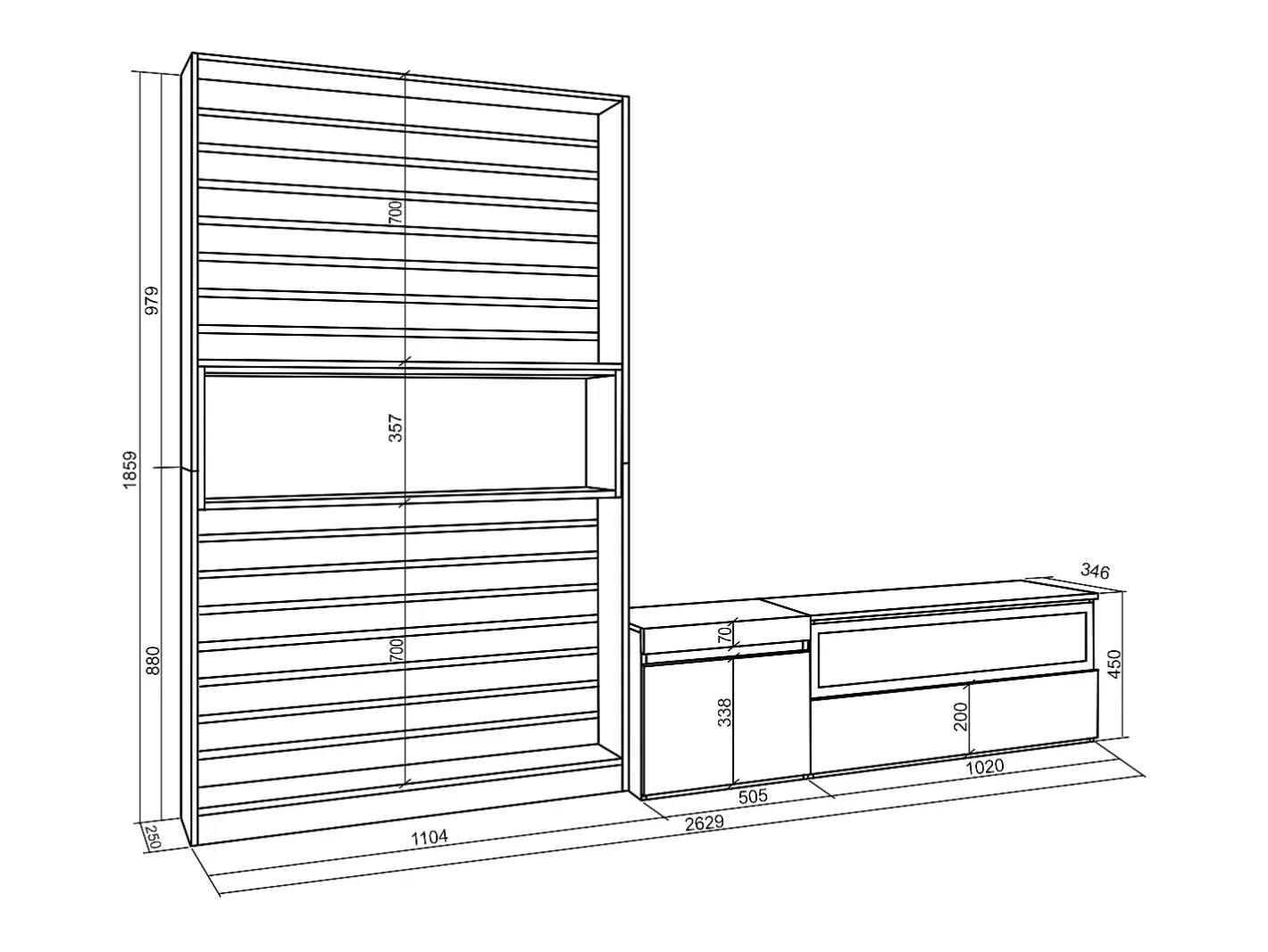 Outlet Conjunto de móveis TV, 260x35x186cm, Para televisores até 65", Lareira eléctrica, Carvahlo e preto Móvel De Tv
