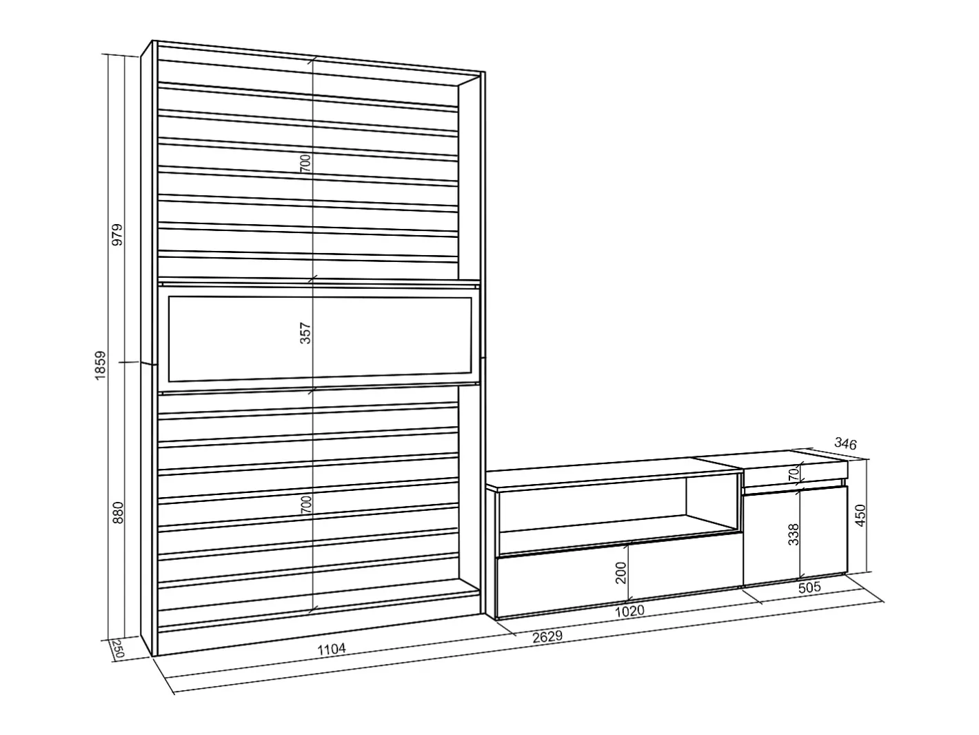 Best Conjunto de móveis TV, 260x35x186cm, Para televisores até 65", Lareira eléctrica, Carvahlo e preto Móvel De Tv