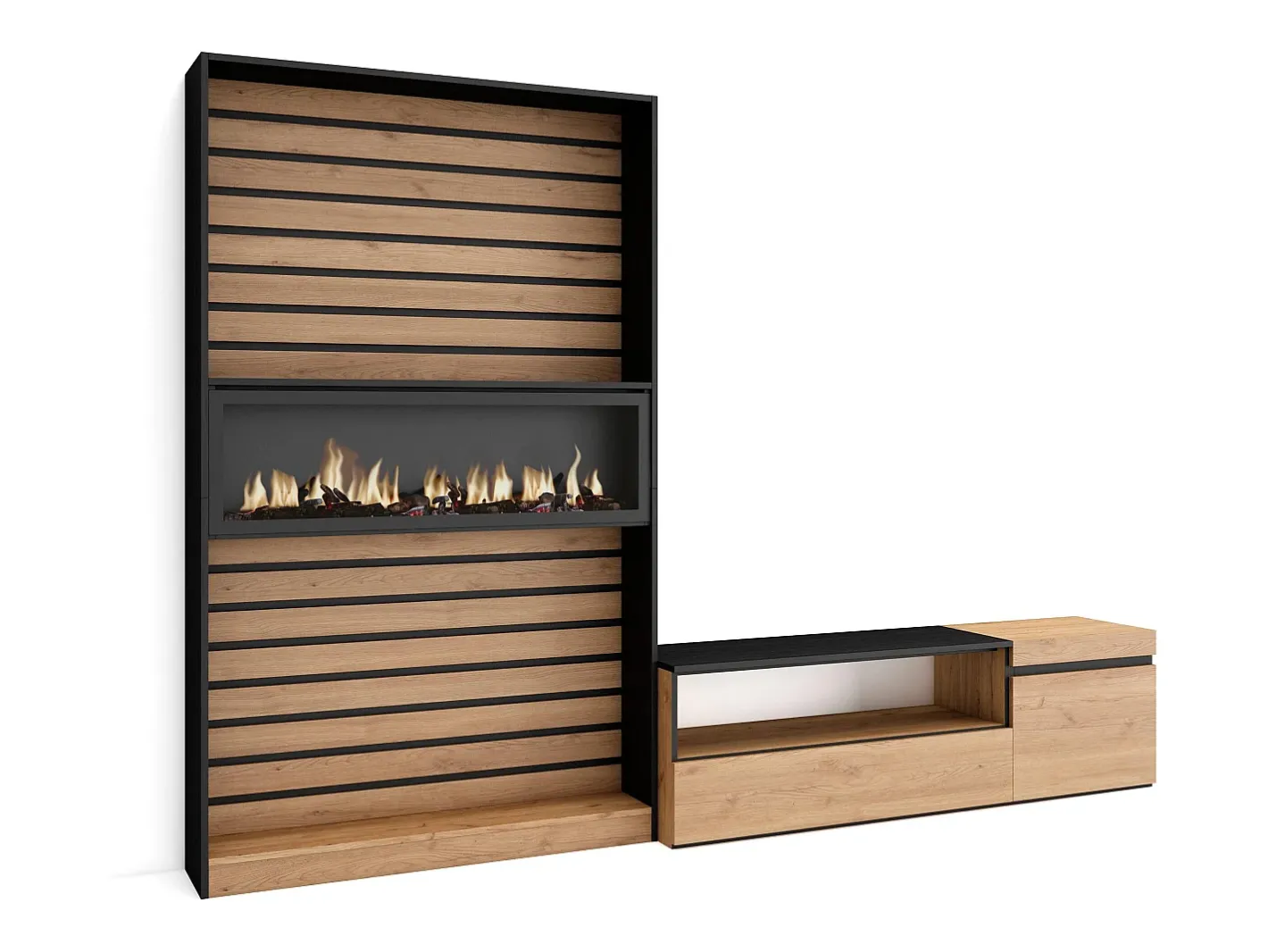 Best Conjunto de móveis TV, 260x35x186cm, Para televisores até 65", Lareira eléctrica, Carvahlo e preto Móvel De Tv