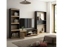 Sale Conjunto de móveis TV, 320x35x186cm, Estante para TV, Carvahlo e preto Móvel De Tv
