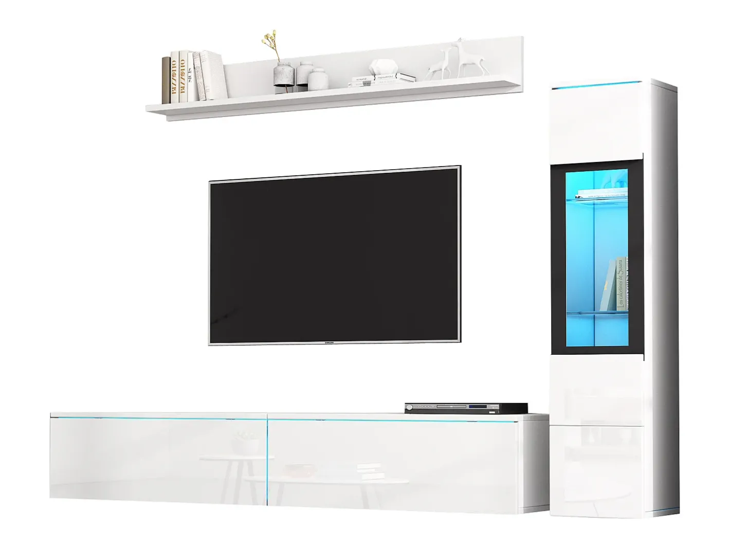 Clearance Conjunto de móvel de TV 3 peças - Móvel de TV + vitrina de parede + prateleira de parede - con iluminação LED - Móvel De Tv