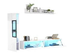 Clearance Conjunto de móvel de TV 3 peças - Móvel de TV + vitrina de parede + prateleira de parede - con iluminação LED - Móvel De Tv