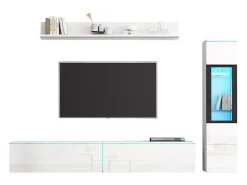 Clearance Conjunto de móvel de TV 3 peças - Móvel de TV + vitrina de parede + prateleira de parede - con iluminação LED - Móvel De Tv