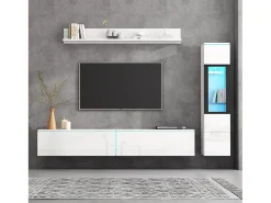 Clearance Conjunto de móvel de TV 3 peças - Móvel de TV + vitrina de parede + prateleira de parede - con iluminação LED - Móvel De Tv