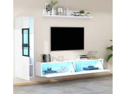 Clearance Conjunto de móvel de TV 3 peças - Móvel de TV + vitrina de parede + prateleira de parede - con iluminação LED - Móvel De Tv