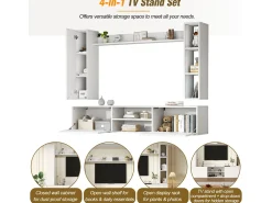 Conjunto de móvel para TV 4 peças - móvel para TV + 2 móveis de parede + prateleira de parede - 1 porta e 2 portas basculantes -*ModernLuxe Clearance
