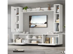 Conjunto de móvel para TV 4 peças - móvel para TV + 2 móveis de parede + prateleira de parede - 1 porta e 2 portas basculantes -*ModernLuxe Clearance