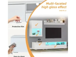 Conjunto de móvel para TV 3 peças - móvel para TV + móvel de parede + prateleira de parede - com iluminação LED e acabamento brilhante -*ModernLuxe Hot