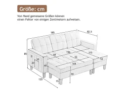 Hot Conjunto de sofá em L 185x135x85cm - com apoio de pés removível e iluminação LED - com USB - combinação livre - Cinza Sofá