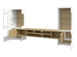 Conjunto de suportes para TV e 2 armários Akram em branco e madeira^Petits-Meubles