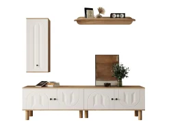 Online Conjunto de TV mural 3 peças - Móvel para TV, vitrine e prateleira - 5 portas - Pés de madeira maciça - Branco + natural Móvel De Tv