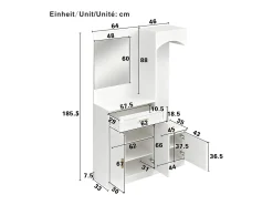 Conjunto de vestiário de entrada 110x33x185,5 cm - 3 portas e 1 gaveta - Móvel para sapatos e banco calçadeiro - com espelho -^ModernLuxe