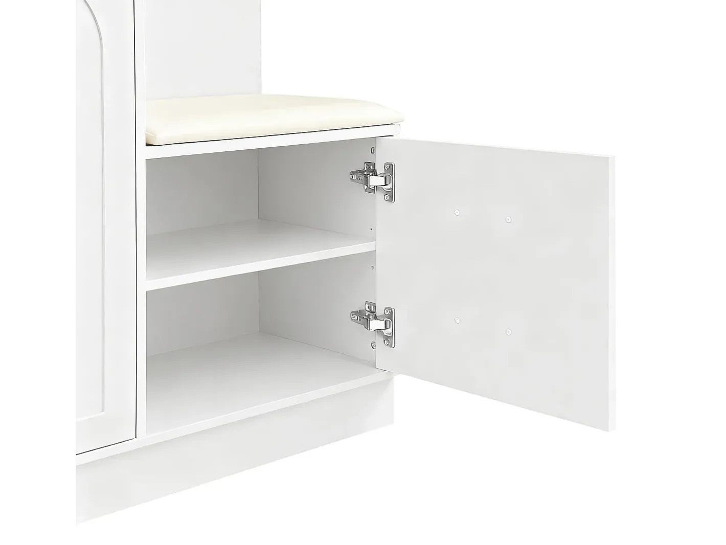 Conjunto de vestiário de entrada 110x33x185,5 cm - 3 portas e 1 gaveta - Móvel para sapatos e banco calçadeiro - com espelho -^ModernLuxe