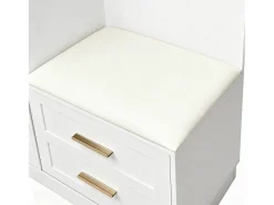 Conjunto de vestiário de entrada 110x33x185,5 cm - 3 portas e 1 gaveta - Móvel para sapatos e banco calçadeiro - com espelho -^ModernLuxe