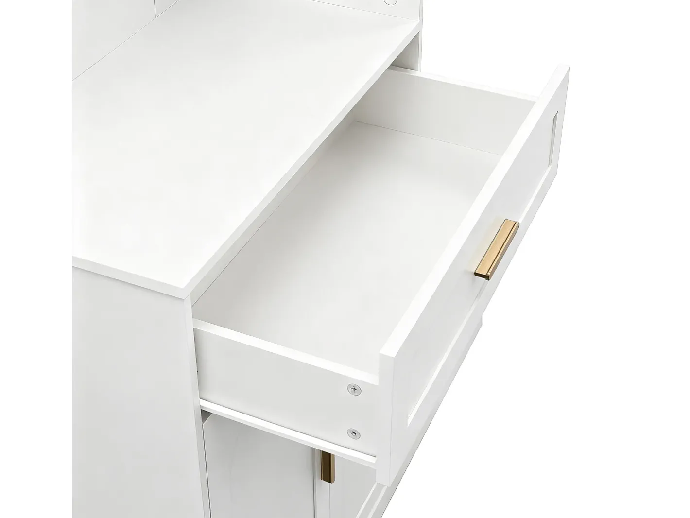 Conjunto de vestiário de entrada 110x33x185,5 cm - 3 portas e 1 gaveta - Móvel para sapatos e banco calçadeiro - com espelho -^ModernLuxe