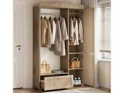 Outlet Conjunto de vestiário de entrada - 115,5x38,5x194,5 cm - con espelho e varal aberto - 1 gaveta e 2 portas - MDF - Cor carvalho Móvel De Entrada
