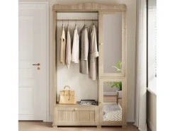 Outlet Conjunto de vestiário de entrada - 115,5x38,5x194,5 cm - con espelho e varal aberto - 1 gaveta e 2 portas - MDF - Cor carvalho Móvel De Entrada