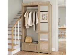 Outlet Conjunto de vestiário de entrada - 115,5x38,5x194,5 cm - con espelho e varal aberto - 1 gaveta e 2 portas - MDF - Cor carvalho Móvel De Entrada