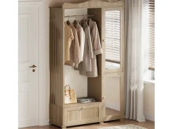 Outlet Conjunto de vestiário de entrada - 115,5x38,5x194,5 cm - con espelho e varal aberto - 1 gaveta e 2 portas - MDF - Cor carvalho Móvel De Entrada