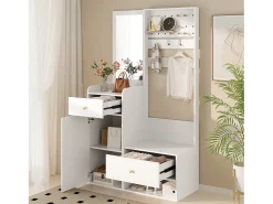 Conjunto de vestiário de entrada 105x38x180 cm - com espelho - com ganchos ajustáveis - 2 gavetas e 1 porta -*ModernLuxe Clearance