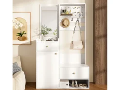 Conjunto de vestiário de entrada 105x38x180 cm - com espelho - com ganchos ajustáveis - 2 gavetas e 1 porta -*ModernLuxe Clearance