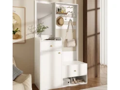 Conjunto de vestiário de entrada 105x38x180 cm - com espelho - com ganchos ajustáveis - 2 gavetas e 1 porta -*ModernLuxe Clearance