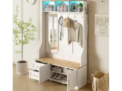 Conjunto de vestiário de entrada 120x40x187 cm - Espelho e ganchos - com LED - Móvel para sapatos - + Natural*ModernLuxe Outlet