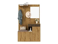 Conjunto de vestiário de entrada 110x37x185,5 cm - com espelho e ganchos - Móvel para sapatos e banco calçadeiro - Natural^ModernLuxe Clearance