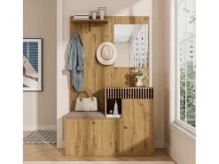 Conjunto de vestiário de entrada 110x37x185,5 cm - com espelho e ganchos - Móvel para sapatos e banco calçadeiro - Natural^ModernLuxe Clearance