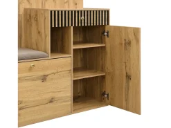 Conjunto de vestiário de entrada 110x37x185,5 cm - com espelho e ganchos - Móvel para sapatos e banco calçadeiro - Natural^ModernLuxe Clearance