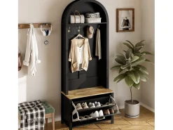 Hot Conjunto de vestiário de entrada 75x35x195 cm - com móvel para sapatos e ganchos - com prateleiras - Móvel De Entrada