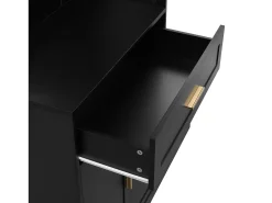 Conjunto de vestiário de entrada 110x33x185,5 cm - 3 portas e 1 gaveta - Móvel para sapatos e banco calçadeiro - com espelho -*ModernLuxe Best
