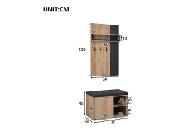 Best Conjunto de vestiário de entrada - 1 cabideiro e 1 móvel para sapatos - com almofada e 3 ganchos - Natural + Preto Móvel De Entrada